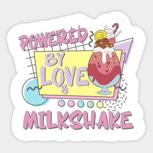 Powered By Love Milkshake Retro 80s 90s Couples Who Loves Milkshakes Sticker